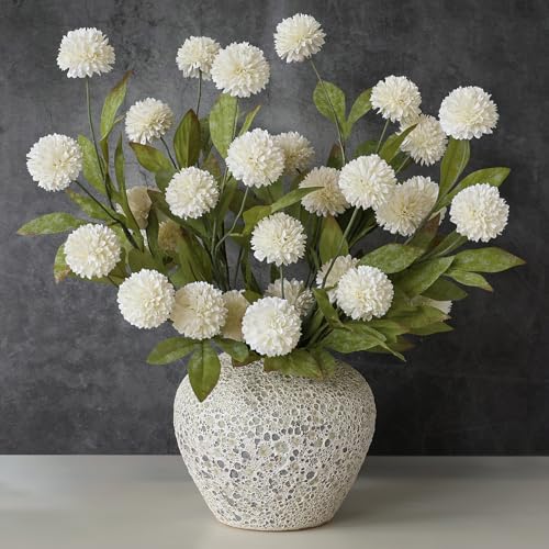 Cream Artificial Pompon Mum Flower Stems - 12 Pack, 27 Inch Faux Flowers for Vase & DIY Decor