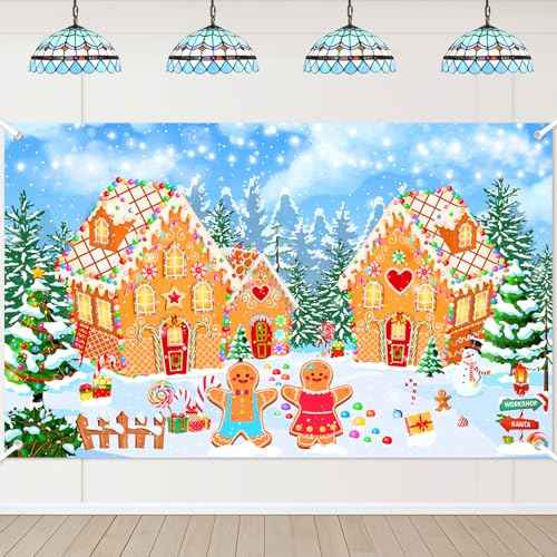 Avezano Christmas Gingerbread House Backdrop Winter Merry Xmas Gingerbread House Banner Gingerbread Christmas Banner for Kids Newborn Baby Shower Birthday Party Decorations (6x3.6ft)