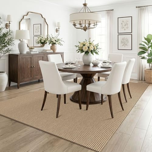 Washable Area Rug 5x7 ft Non-Slip Braided Cotton Floor Carpet for Living Room - Orange Beige/Tan/Brown, Rectangular