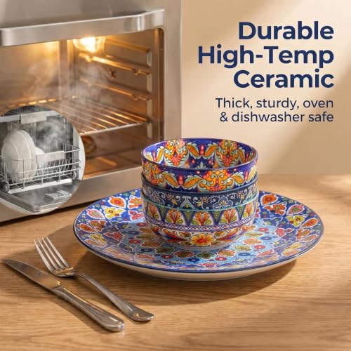 Bohemian 10.5 Inch Ceramic Dinner Plates Set of 6 - Vibrant Pattern, Dishwasher Safe