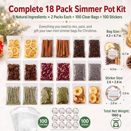 Naucoos Christmas Simmering Potpourri Kit – 18 Pack Stovetop Spice Set for Gift Giving