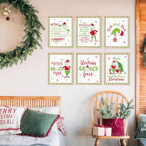 Funny Christmas Decorations, Novelty Christmas Posters for Home Wall Decor, Set of 6 Xmas Wall Art Prints for Bedroom Bathroom Decor Party Supplies, White Elephant Gag Gifts, 8x10 inch, Unframed