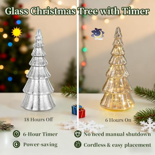 Glass Christmas Tree Set - Silver Mercury Finish, 5 Pcs Hand-Blown Holiday Decor