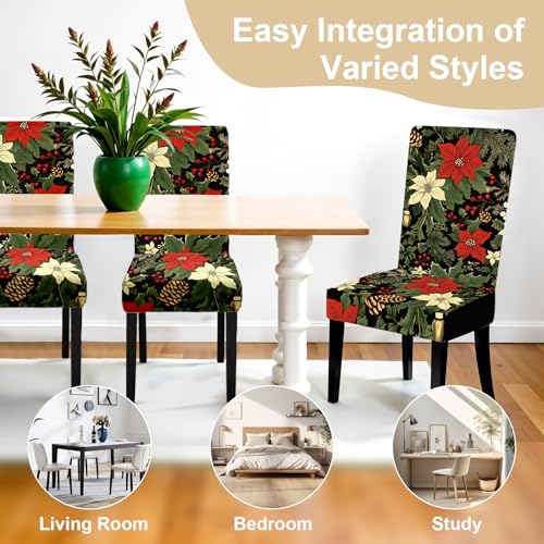 THISFIND 6/03 Christmas Chair Covers for Dining Room - Festive Holiday Floral Slipcovers