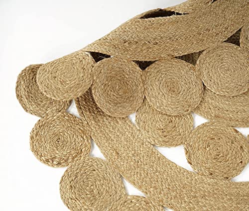 GRUHUM Natural Jute Area Rug 6ft Round Hand Woven Boho Farmhouse Decor