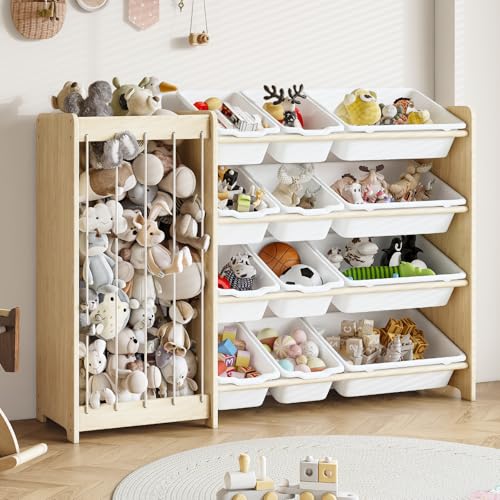 EXPERLAM Kids Toy Storage Organizer 47.2" White 2-in-1 Plush & Toy Rack