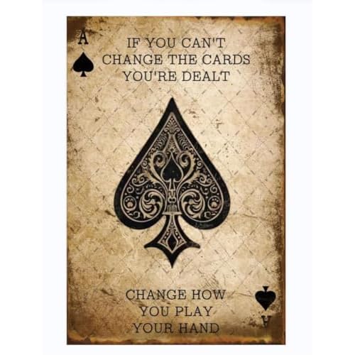 EMOHAT Ace of Spades Poker Metal Tin Sign Change Play Wall Decor Wall Art Vintage Room Decoration Funny Poster Retro Decor for Home Man Cave Bar Cafe Store Garage or Club 12x8 Inches