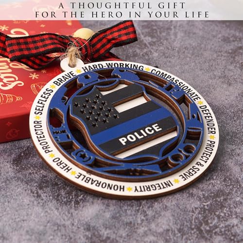 KATINAT Police Ornaments for Christmas Tree - Thin Blue Line 2-Layer Wood & Acrylic, Police Officer Gift, Christmas Decor 2025