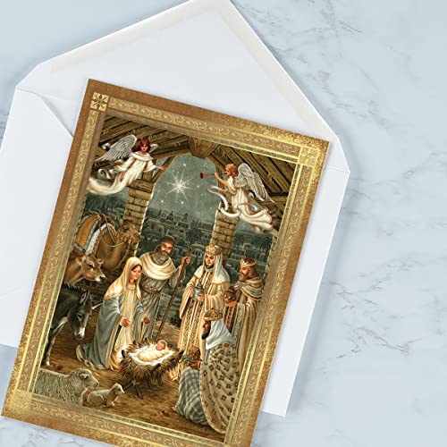 Current Golden Nativity Religious Christmas Greeting Cards Set of 14 with Envelopes