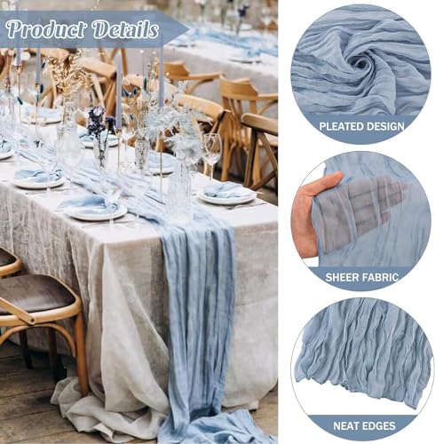 PWDAN 12 Pack Dusty Blue Cheesecloth Table Runner 35x120 Inch Boho Rustic Decor