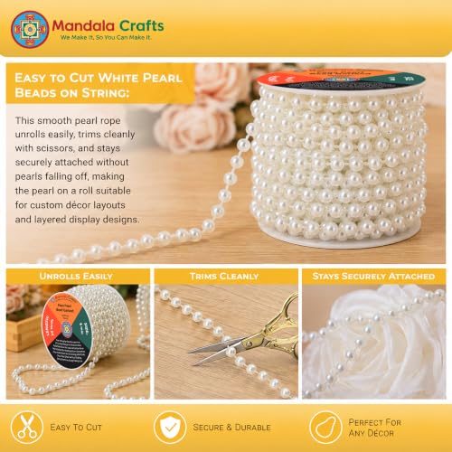 Mandala Crafts Green Faux Pearl Bead Garland Strand 4mm, 44 Yards