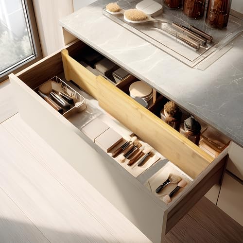 VaeFae 6 Pack Bamboo Drawer Dividers 4 Inch High, Adjustable 16.6-21.8 Inch for Kitchen, Bedroom, Bathroom, Office Storage