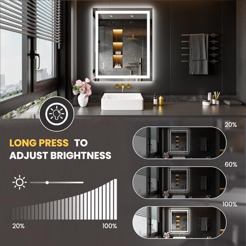 LED Bathroom Mirror with Lights 20x28 Inch Dimmable Anti-Fog Double Lighting