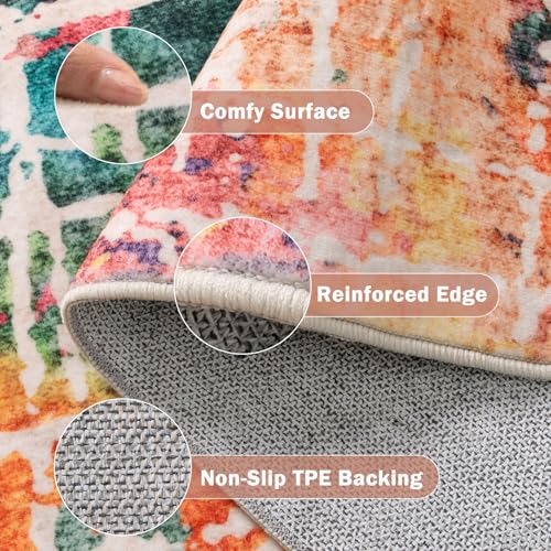 Beeiva 6x9 Multicolor Washable Non-Slip Area Rug - Modern Abstract Low Pile Carpet for Living Room and Bedroom