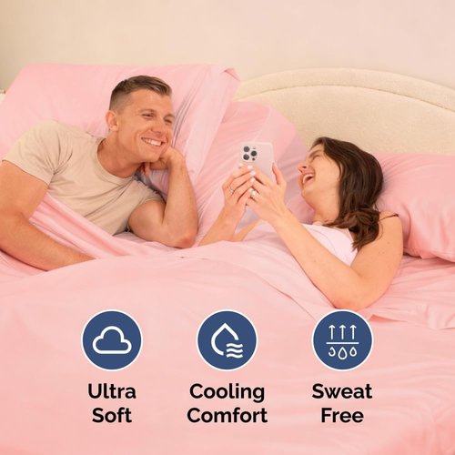 Flex Top Split Head King Sheet Set - Comfy Cooling Bed Sheets for Luxury Sleep - Deep Pockets, Soft Oeko-Tex - Baby Pink