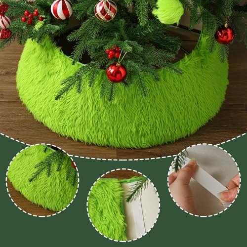 Lime Green Faux Fur Christmas Tree Collar | Adjustable Plush Tree Ring