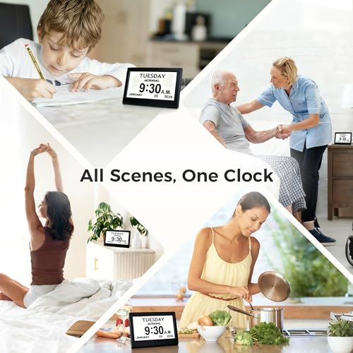 Pastigio 7'' Black Digital Dementia Clock with Large Display & Adjustable Brightness
