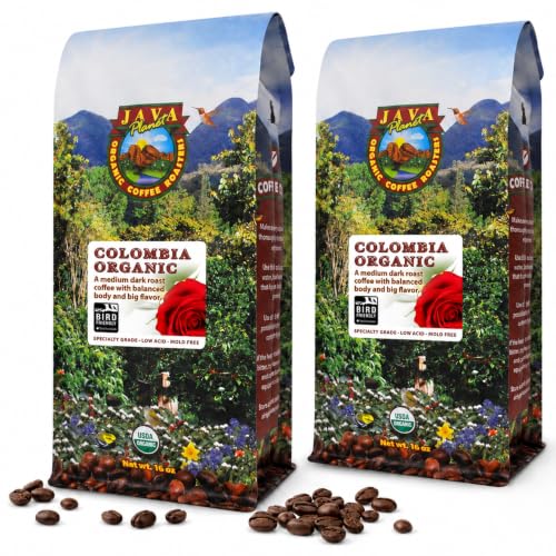 Low Acid Organic Colombian Whole Bean Coffee 16oz Pack of 2 – USDA Certified, Fresh Ground for French Press, Drip & Espresso