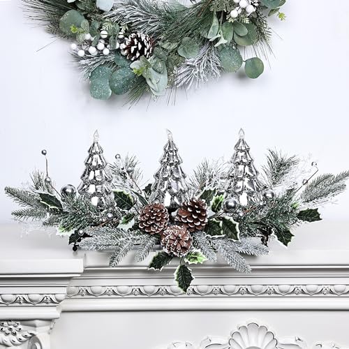 MOONET Silver Christmas Tree & Pine Cone Centerpiece with LED Lights (Tree)