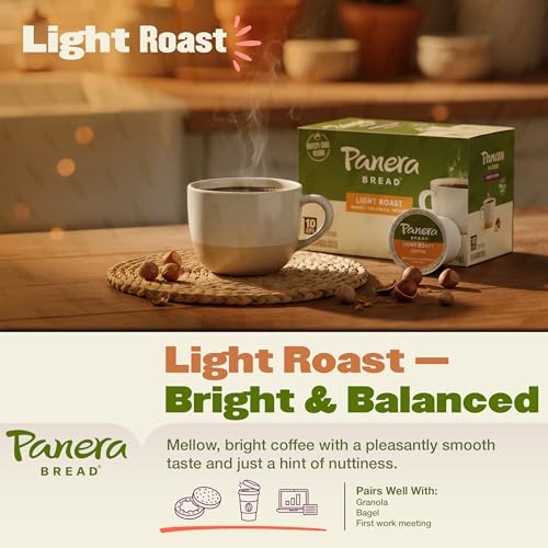 Panera Light Roast Coffee Pods - Breakfast Blend, 60 Count, 6 Packs of 10, Keurig Compatible, 100% Arabica, Kosher Certified
