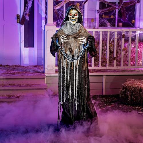 JOYIN Black Grim Reaper Halloween Outdoor Animatronic Decoration, Life Size 67" with Sound & Chain