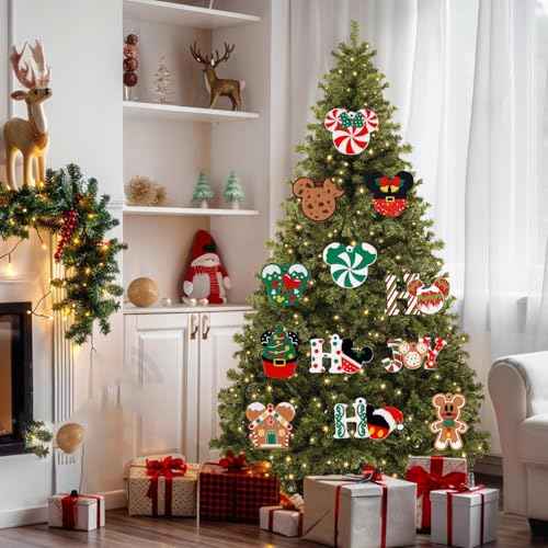 Christmas Tree Hanging Ornaments, 12Pcs Wooden Mouse Decorations for Holiday Christmas Trees Hanging Slices with Ropes Party Xmas