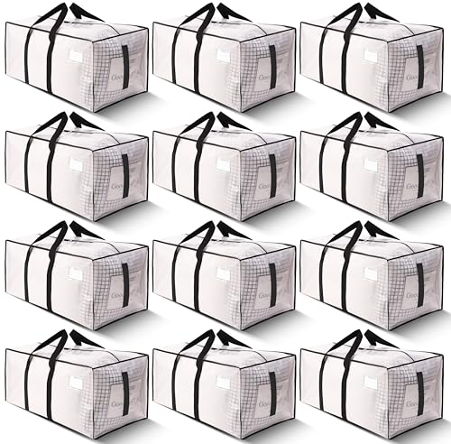 Heavy Duty Moving Storage Bags - 200lb Support, Water-Resistant, 12 Pack - Semi-Transparent