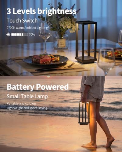 PUSU Cordless Waterproof Table Lamp Set - Matte Black 2 Pack, 11 Inch Outdoor LED Lamps