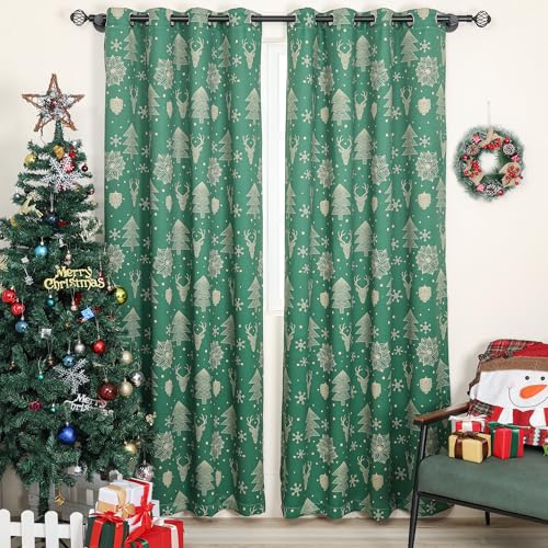 Bentrilisa Green Christmas Window Curtains 2 Panels 52x84 Inch Grommet Top Holiday Decor