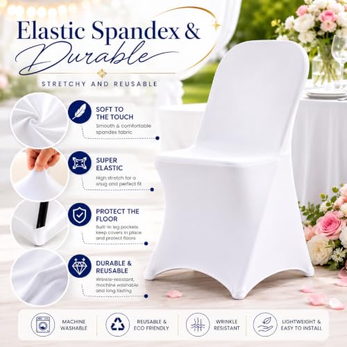 Craft And Party 50 Pack White Spandex Folding Chair Covers - Universal Fit