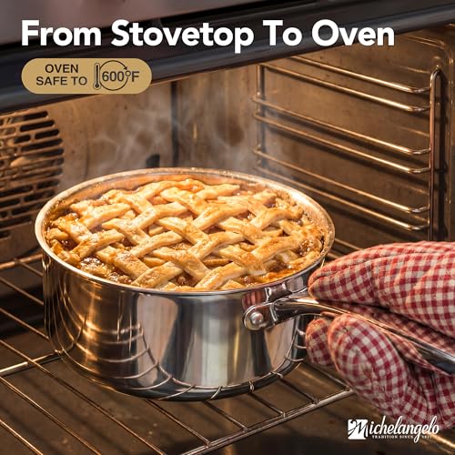 Stainless Steel Saucepan Set with Lids - 1QT, 2QT, 3QT Tri-Ply Bottom, Induction & Dishwasher Safe