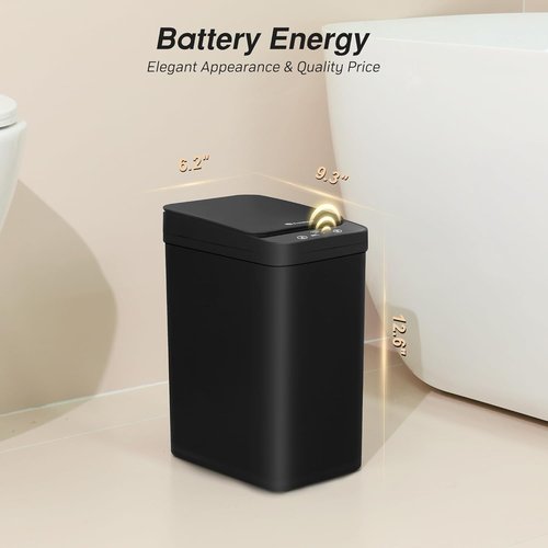 FRESHLIX Touchless Bathroom Trash Can - 2.6 Gallon Automatic Motion Sensor Bin | Waterproof Black Design