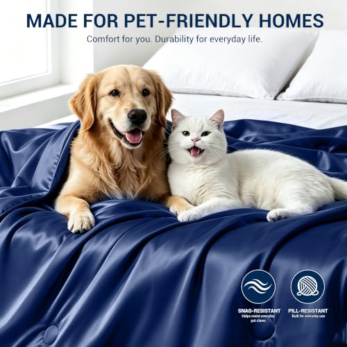 Cooling Comforter King Midnight Blue Ice Silk for Hot Sleepers