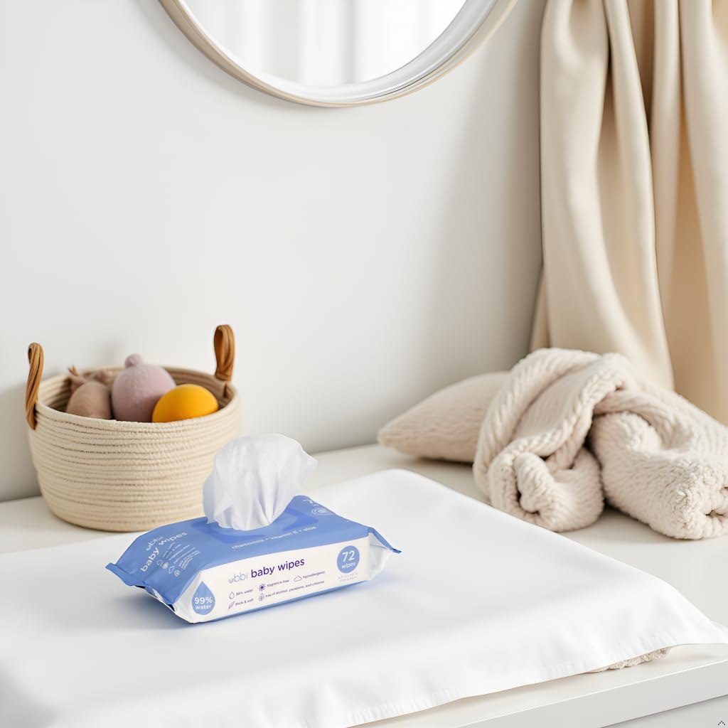 Ubbi Baby Wipes - Fragrance-Free, Hypoallergenic & Plant-Based | 99% Water, Chamomile & Aloe | Value Pack (216 Wipes)