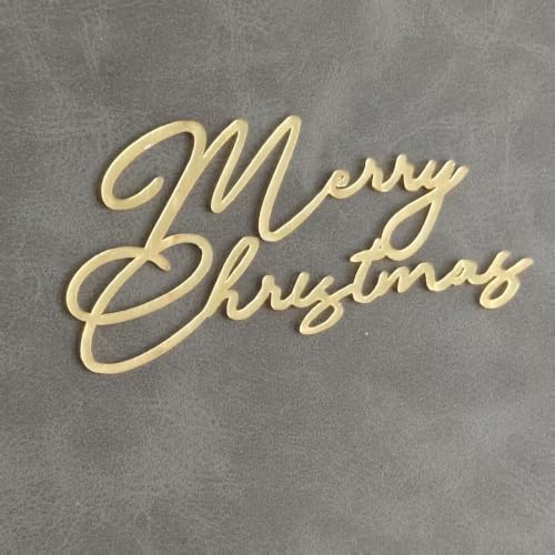 Merry Christmas Cake Topper - Mirror Gold Acrylic 2.2x4 in for Cakes & Desserts