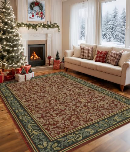 GarveeHome 6x9 Washable Boho Red Living Room Rug - Non-Slip 0.2" Pile