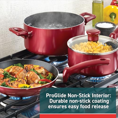 T-fal Essentials Non-Stick Pots and Pans Cookware 10 Piece Set, Red