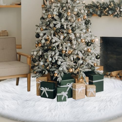 Jenaai 100'' White Faux Fur Christmas Tree Skirt - Classic Holiday Decor
