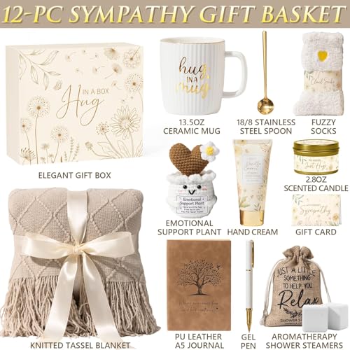 Beige Sympathy Gift Basket for Loss of Loved One - Hug in a Box