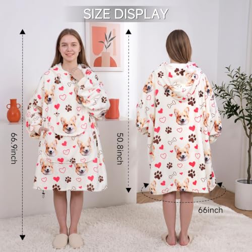 Gitrat Corgi Wearable Blanket Hoodie for Women Adults - Oversized Cozy Lounge Hoodie