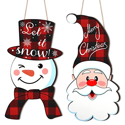Namalu 2-Pack Christmas Wooden Door Decorations Santa & Snowman