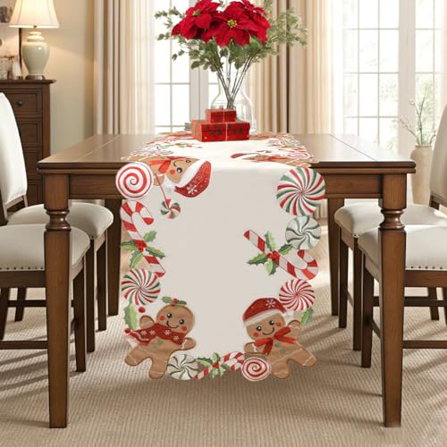 Gingerbread Placemats Set of 4 15in Round Embroidered Christmas Runners - Tenerdy