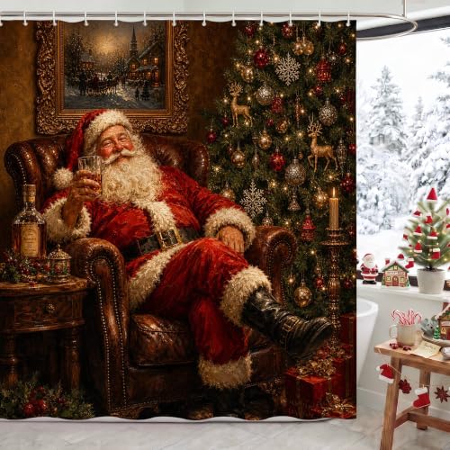 Mocsicka Santa Christmas Shower Curtain 71x71in, Multi Color (70.8W x 70.8L)