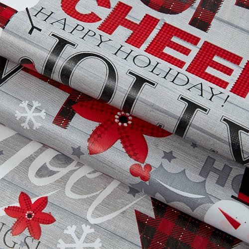 Newbridge 52 x 52 Inch Christmas Vinyl Tablecloth with Flannel Backing – Joy & Cheer Holiday Design