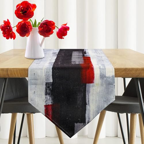 ZCHOMI 13x72 Black and White Table Runner - Modern Abstract Art Decorative Kitchen Dining