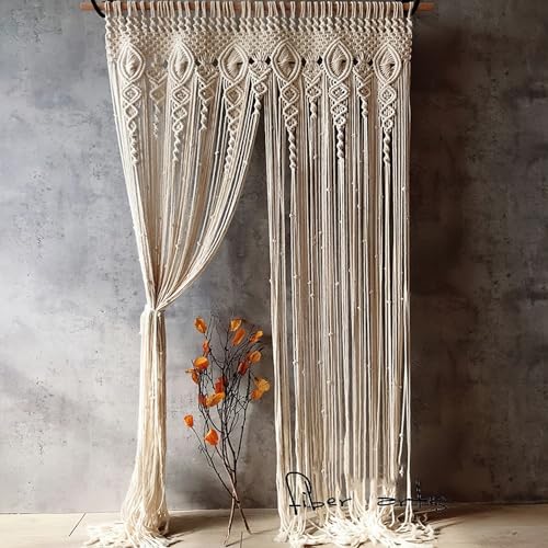 Boho Macrame Curtain Wall Decor 40x80 Inches Handmade Cotton Tapestry