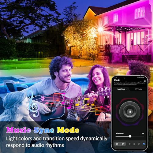 KSIPZE 50ft Waterproof Outdoor RGB LED Strip Lights with App Control, Music Sync & Timer