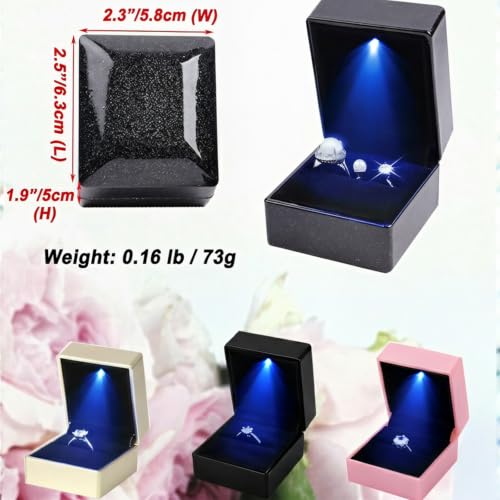 Red Ring Box with Blue LED Light - Square Velvet Jewelry Gift Box for Proposal