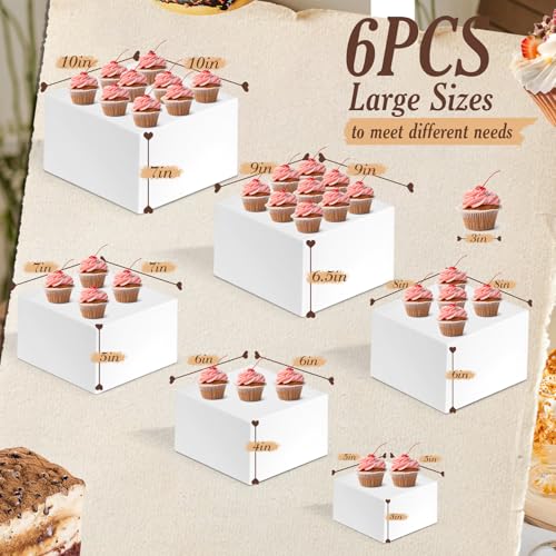 White Buffet Risers Set of 6 | Large Food Display Stands for Buffet Table & Dessert Presentation - 5 to 10 Inch Sizes