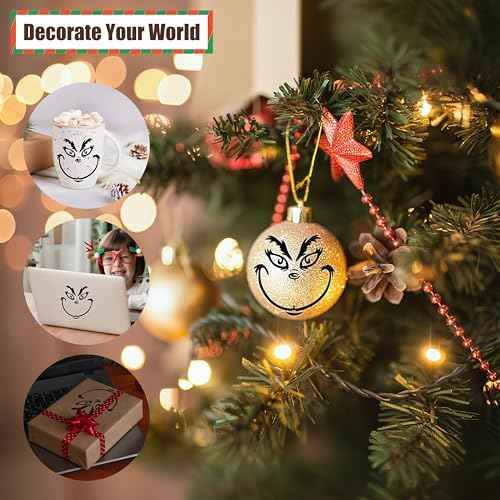 48PCS Christmas Decorations Stickers for Ornaments, Waterproof Vinyl DIY Face Decals for Home Project, Party Supplies